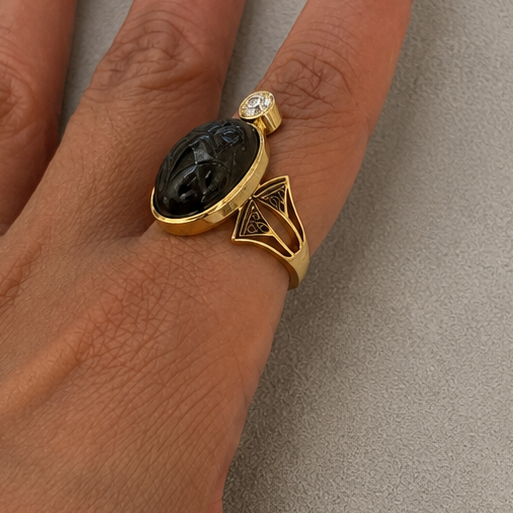 Scarab Lotus Labradorite Ring