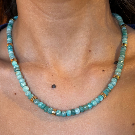 Chrysoprase Stone Necklace with 9karat beads and 18 karat clasp