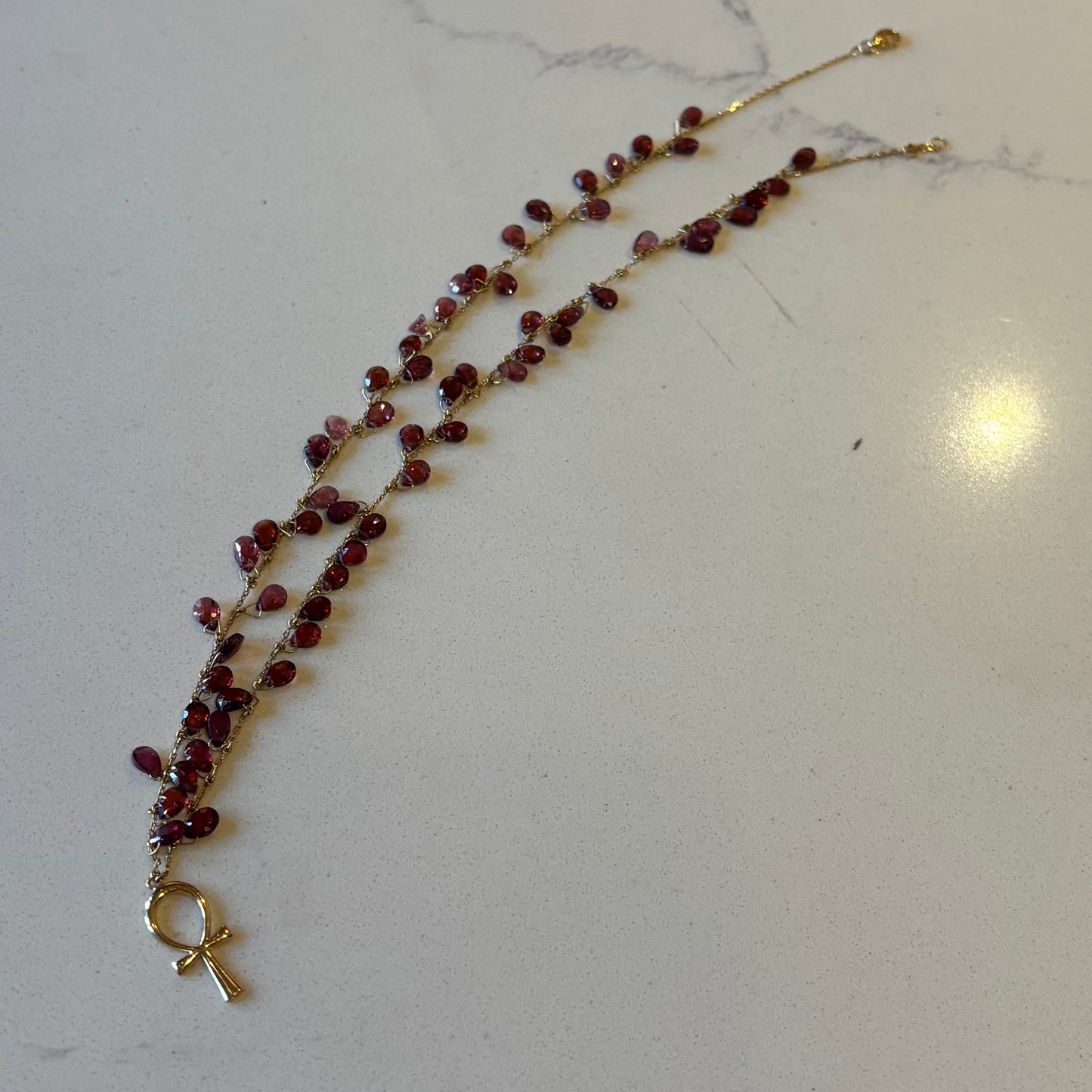 Floating Garnets Key of Life Necklace