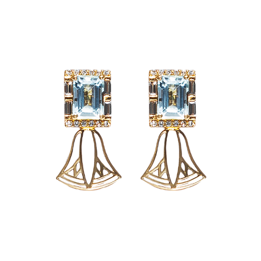 Aquamarine & Diamonds Lotus Earrings