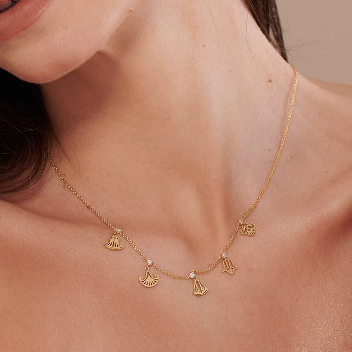 The Five Lotus Necklace with Diamonds
