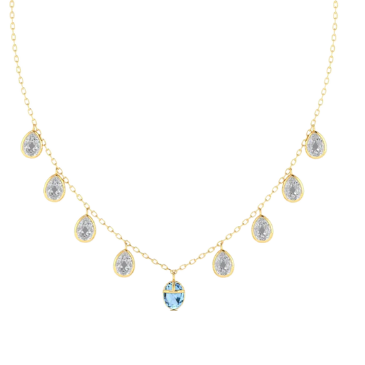 Scarab Outline Blue Topaz Necklace with Clear Quartz