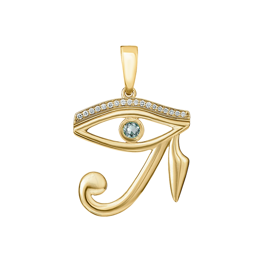 Horus Eye Charm Pendant with Aquamarine and Diamonds