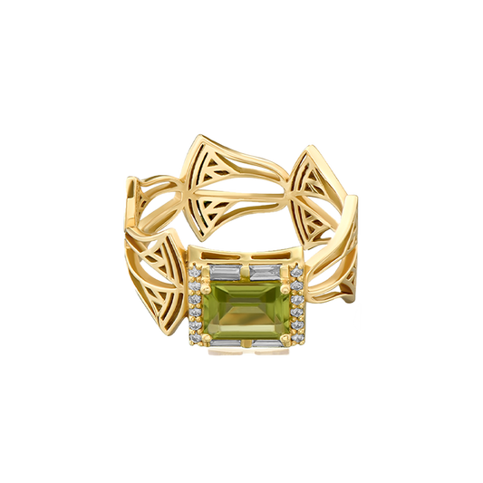 Rebirth Peridot with Diamond Baguette Ring