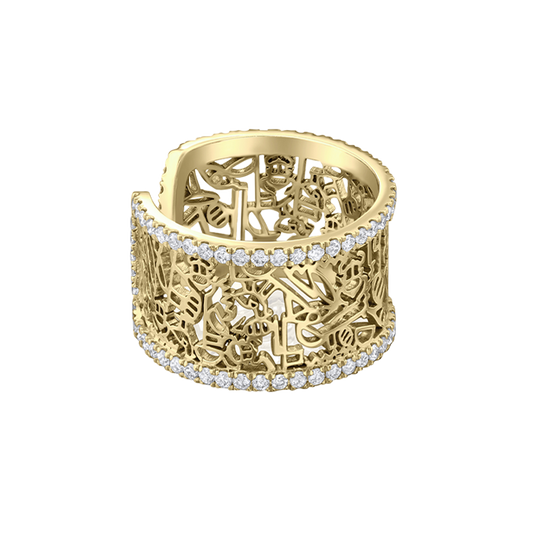 Hieroglyphics Quote Ring with Diamonds