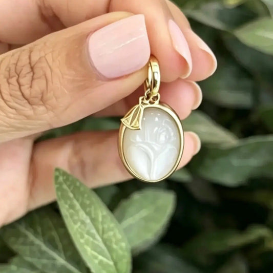 Moonstone Scarab and Lotus Charm