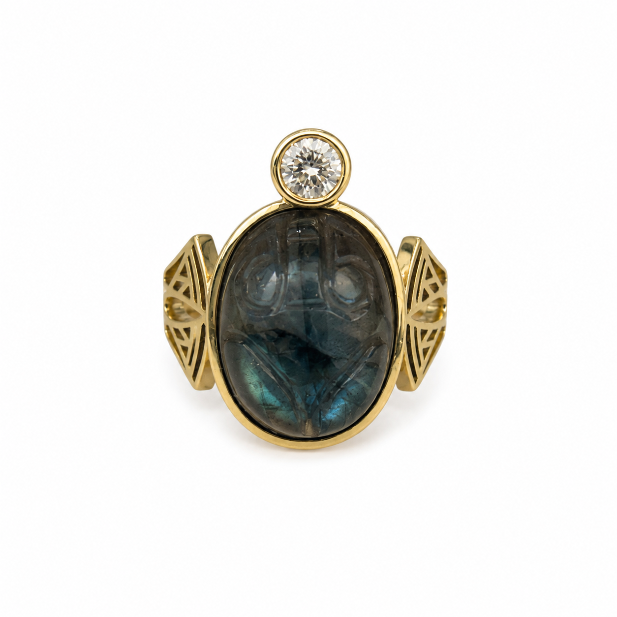 Scarab Lotus Labradorite Ring