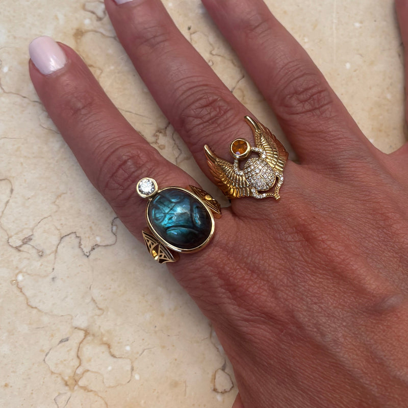 Scarab Lotus Labradorite Ring