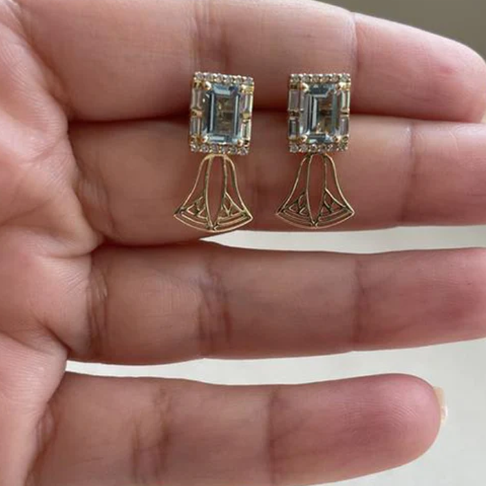 Aquamarine & Diamonds Lotus Earrings