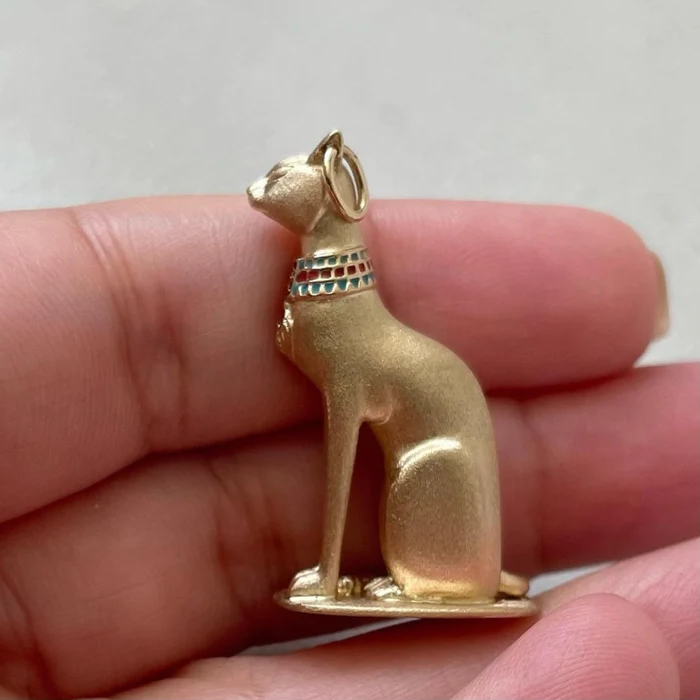 Bastet Pendant Solid Gold With Enamel