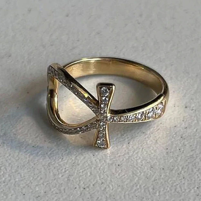 Diamond Ankh Pinkie Ring