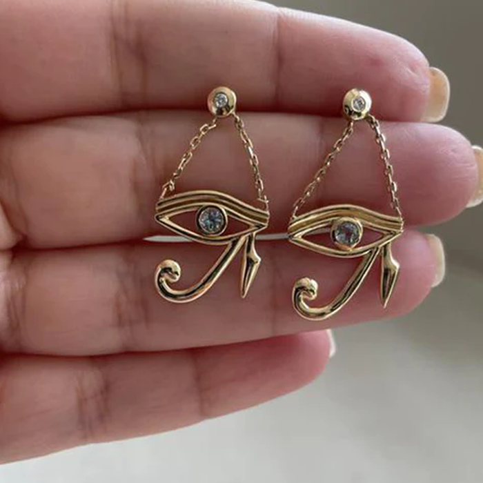 Eye of Horus Earrings with Aquamarine and Diamonds