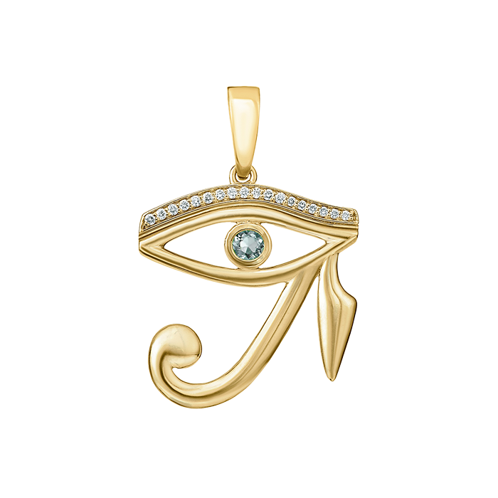 Horus Eye Charm Pendant with Aquamarine and Diamonds