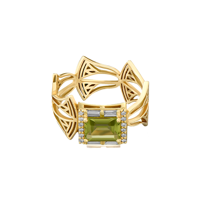 Rebirth Peridot with Diamond Baguette Ring