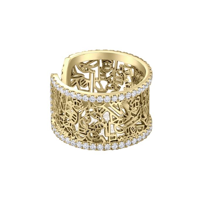 Hieroglyphics Quote Ring with Diamonds